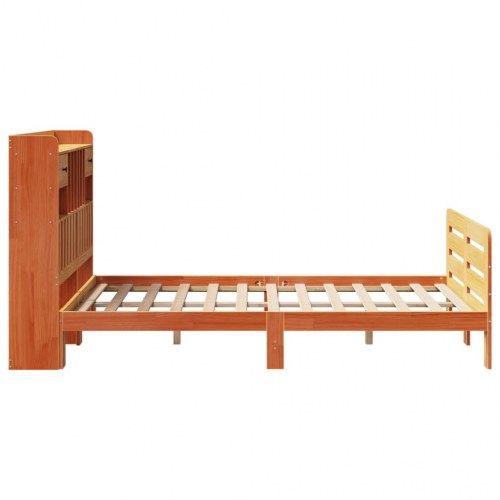Seng med reol 135x190 cm - massivt fyrretræ, gyldenbrun