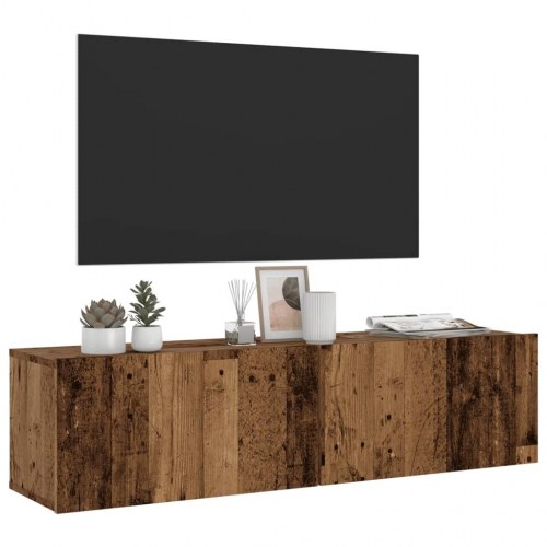 Væghængt tv-bord 120 x 30 x 30 cm - antikt træ