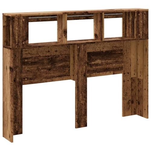 Sengegavl med LED 140x18,5x103,5 cm konstrueret træ antikt træ