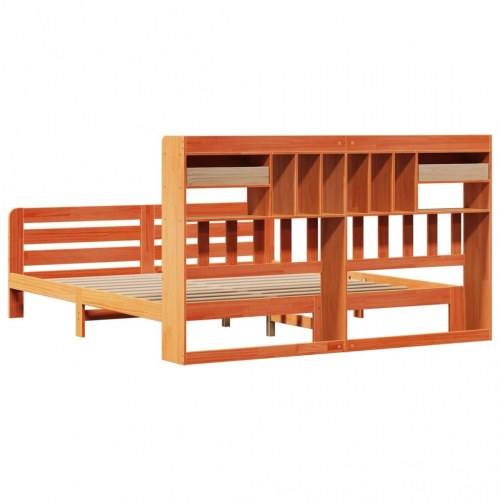 Seng med reol uden madras 200x200cm massivt fyrretræ gyldenbrun