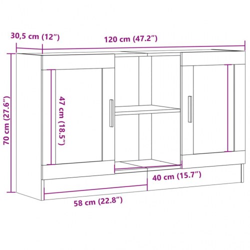 Skænk 120×30,5×70 cm i konstrueret træ - kunsteg med glaslåger