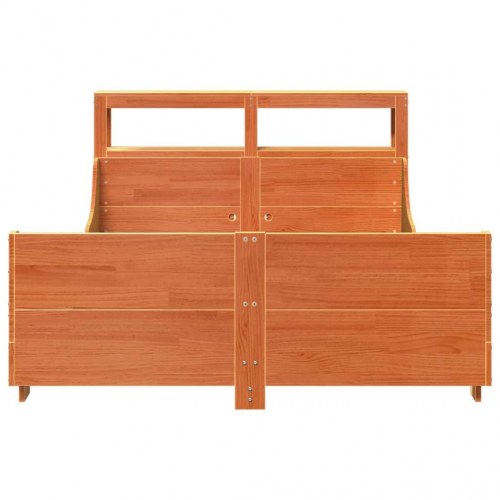 Sengeramme med hylder 135x190 cm - massivt fyrretræ, brun