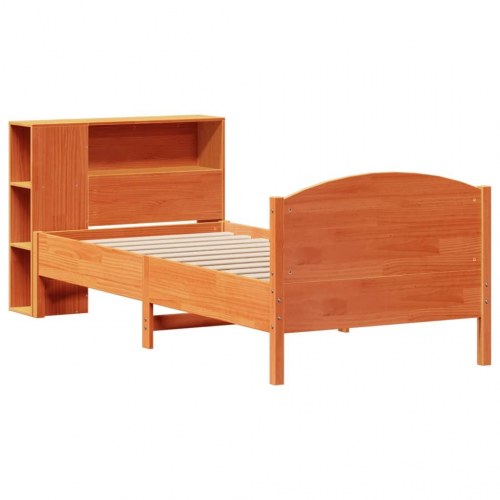 Seng med reol uden madras 100x200 cm - massivt fyrretræ, gyldenbrun
