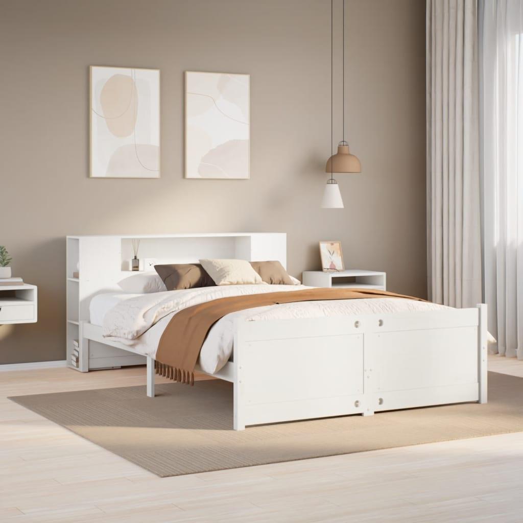 Seng med reol uden madras 140x200 cm massivt fyrretræ hvid