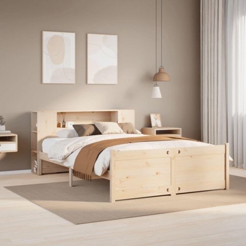 Seng med reol uden madras 135x190 cm - massivt fyrretræ