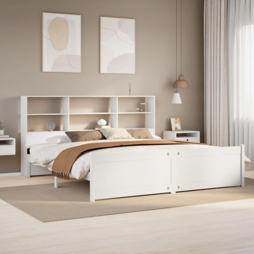 Seng med reol 180x200 cm - massivt fyrretræ, hvid