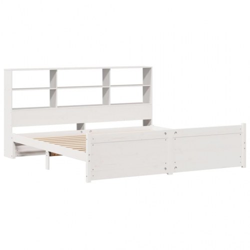 Seng med reol 180x200 cm - massivt fyrretræ, hvid
