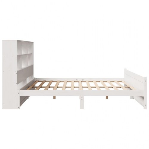 Seng med reol 180x200 cm - massivt fyrretræ, hvid