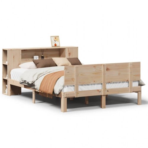 Seng med reol uden madras 135x190 cm i massivt fyrretræ