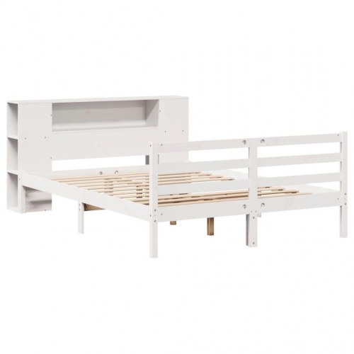 Seng med reol 135x190 cm i massivt fyrretræ - hvid