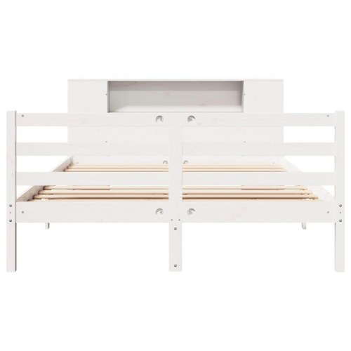 Seng med reol 135x190 cm i massivt fyrretræ - hvid