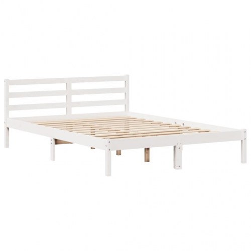 Seng med reol 135x190 cm i massivt fyrretræ - hvid
