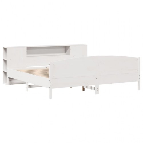 Seng med reol uden madras 200x200 cm massivt fyrretræ hvid