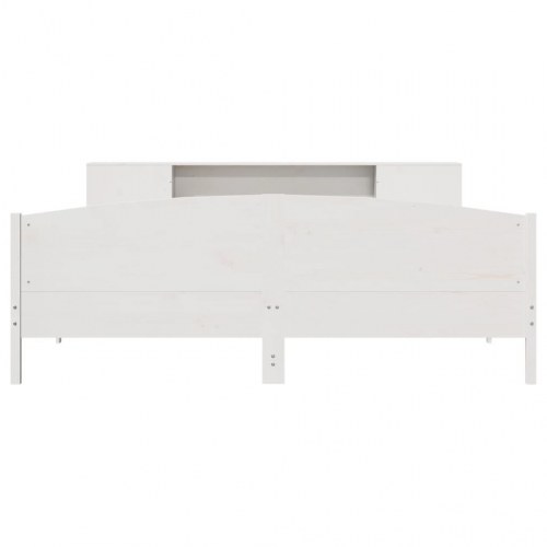 Seng med reol uden madras 200x200 cm massivt fyrretræ hvid
