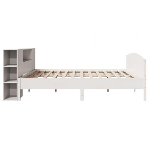 Seng med reol uden madras 200x200 cm massivt fyrretræ hvid