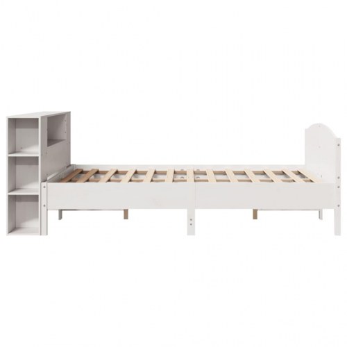 Seng med reol 150x200 cm - massivt fyrretræ, hvid