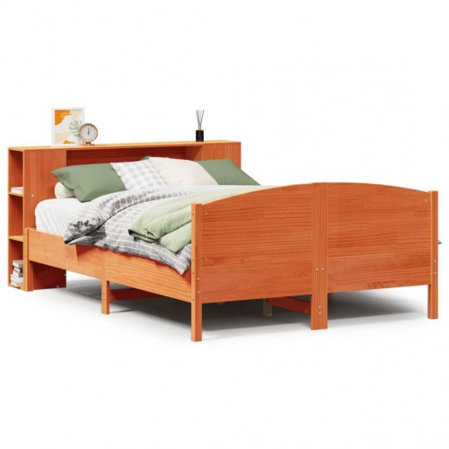 Seng med reol uden madras 160x200cm massivt fyrretræ gyldenbrun