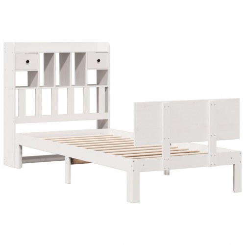 Seng med reol 90x200 cm - massivt fyrretræ, hvid (uden madras)