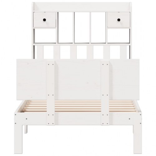 Seng med reol 90x200 cm - massivt fyrretræ, hvid (uden madras)