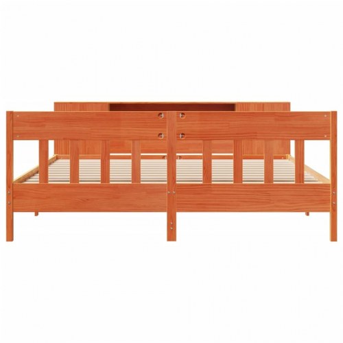 Seng med reol 200x200 cm i massivt fyrretræ - gyldenbrun (uden madras)