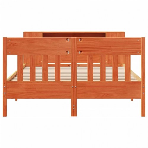 Seng med reol uden madras 135x190 cm - massivt fyrretræ, gyldenbrun