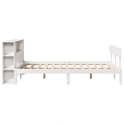 Seng med reol 135x190 cm - massivt fyrretræ, hvid (uden madras)