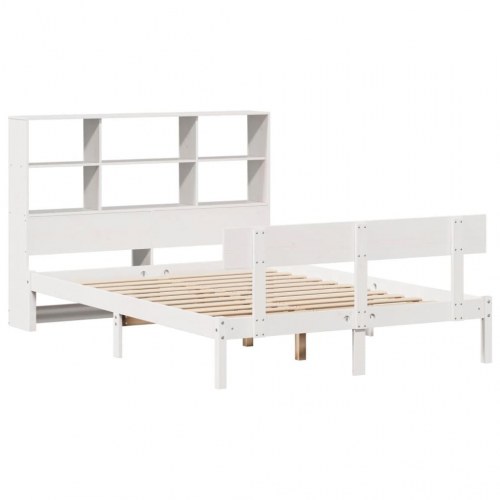 Seng med reol 160x200 cm - massivt fyrretræ, hvid