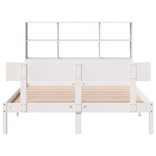 Seng med reol 160x200 cm - massivt fyrretræ, hvid