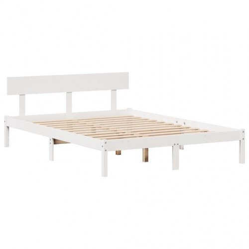 Seng med reol 160x200 cm - massivt fyrretræ, hvid