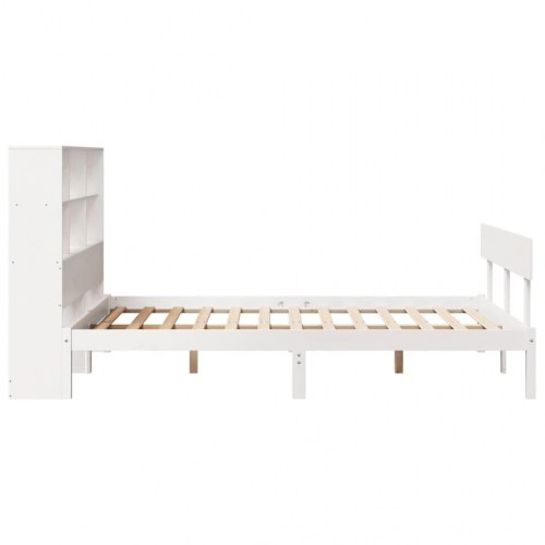 Seng med reol 160x200 cm - massivt fyrretræ, hvid
