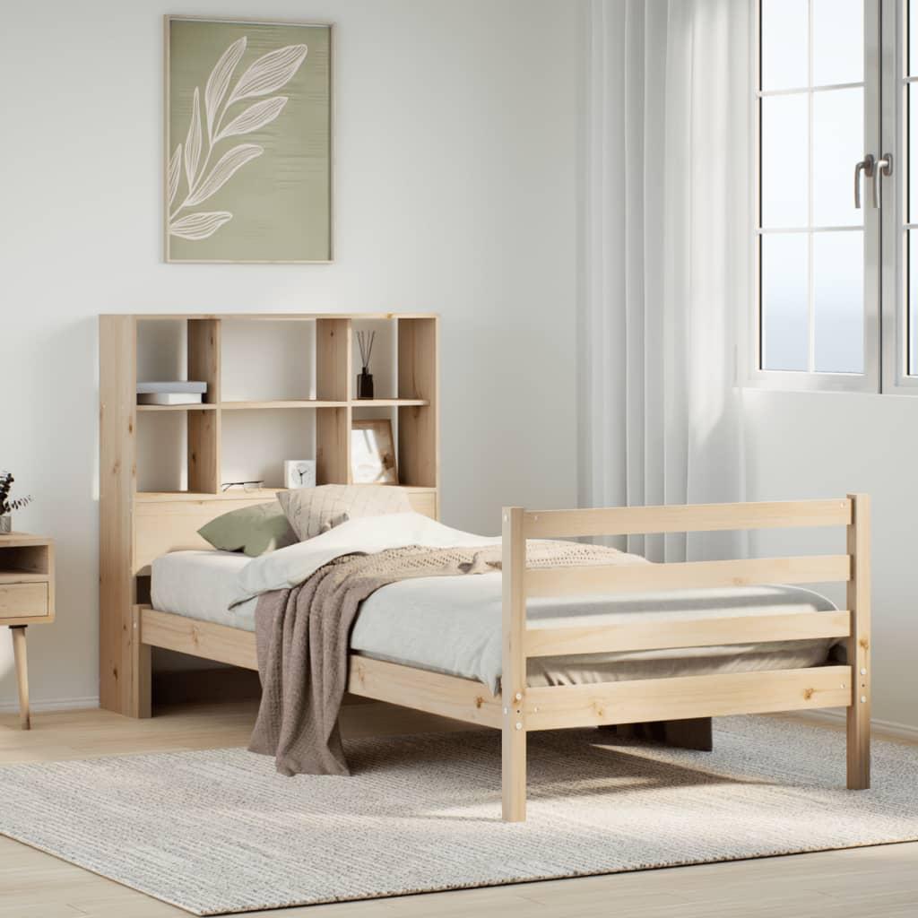 Seng med reol uden madras 90x200 cm massivt fyrretræ