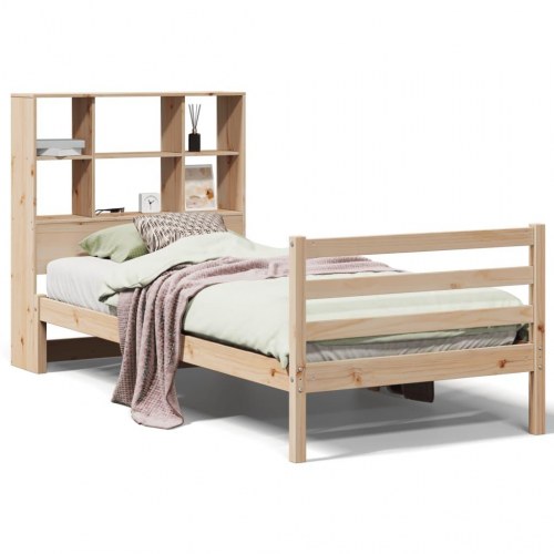 Seng med reol uden madras 90x200 cm massivt fyrretræ