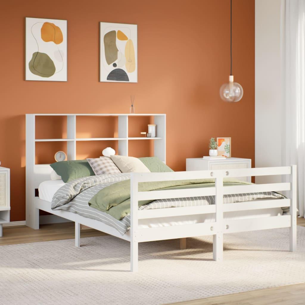 Seng med reol uden madras 140x200 cm massivt fyrretræ hvid
