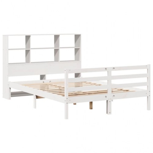 Seng med reol uden madras 140x200 cm massivt fyrretræ hvid