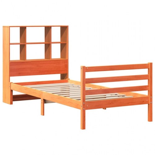 Seng med reol uden madras 75x190 cm - massivt fyr, gyldenbrun