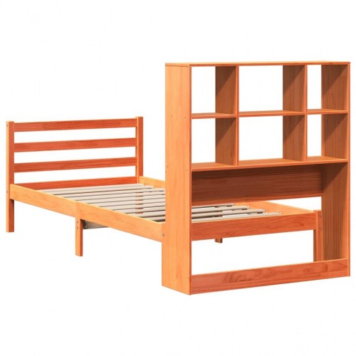 Seng med reol uden madras 75x190 cm - massivt fyr, gyldenbrun