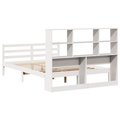 Seng med reol uden madras 120x200 cm massivt fyrretræ hvid