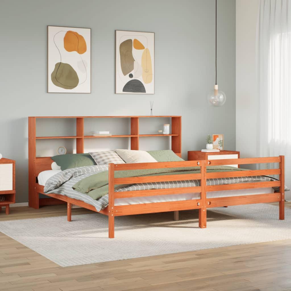 Seng Med Reol Uden Madras 200x200 Cm Massivt Træ Gyldenbrun