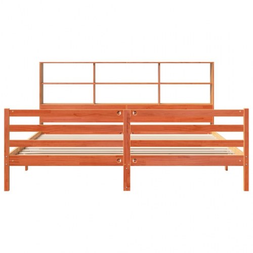Seng med reol 200x200 cm - massivt fyrretræ, gyldenbrun