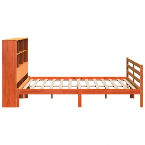 Seng med reol 200x200 cm - massivt fyrretræ, gyldenbrun