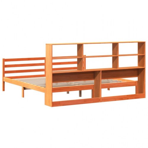 Seng med reol 200x200 cm - massivt fyrretræ, gyldenbrun