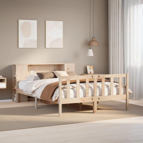 Seng med reol uden madras 120x190 cm massivt fyrretræ