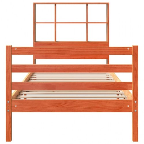 Seng med reol uden madras 90x200 cm massivt træ gyldenbrun