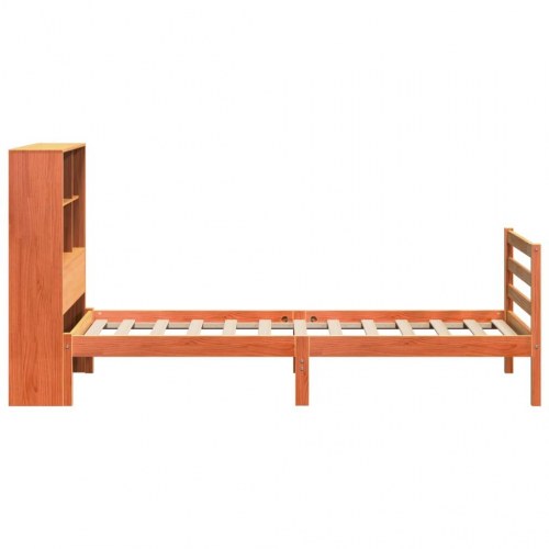 Seng med reol uden madras 90x200 cm massivt træ gyldenbrun