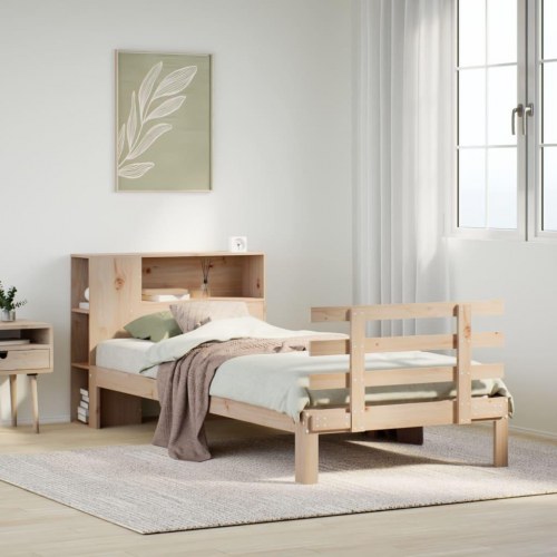Seng med reol uden madras 100x200 cm massivt fyrretræ