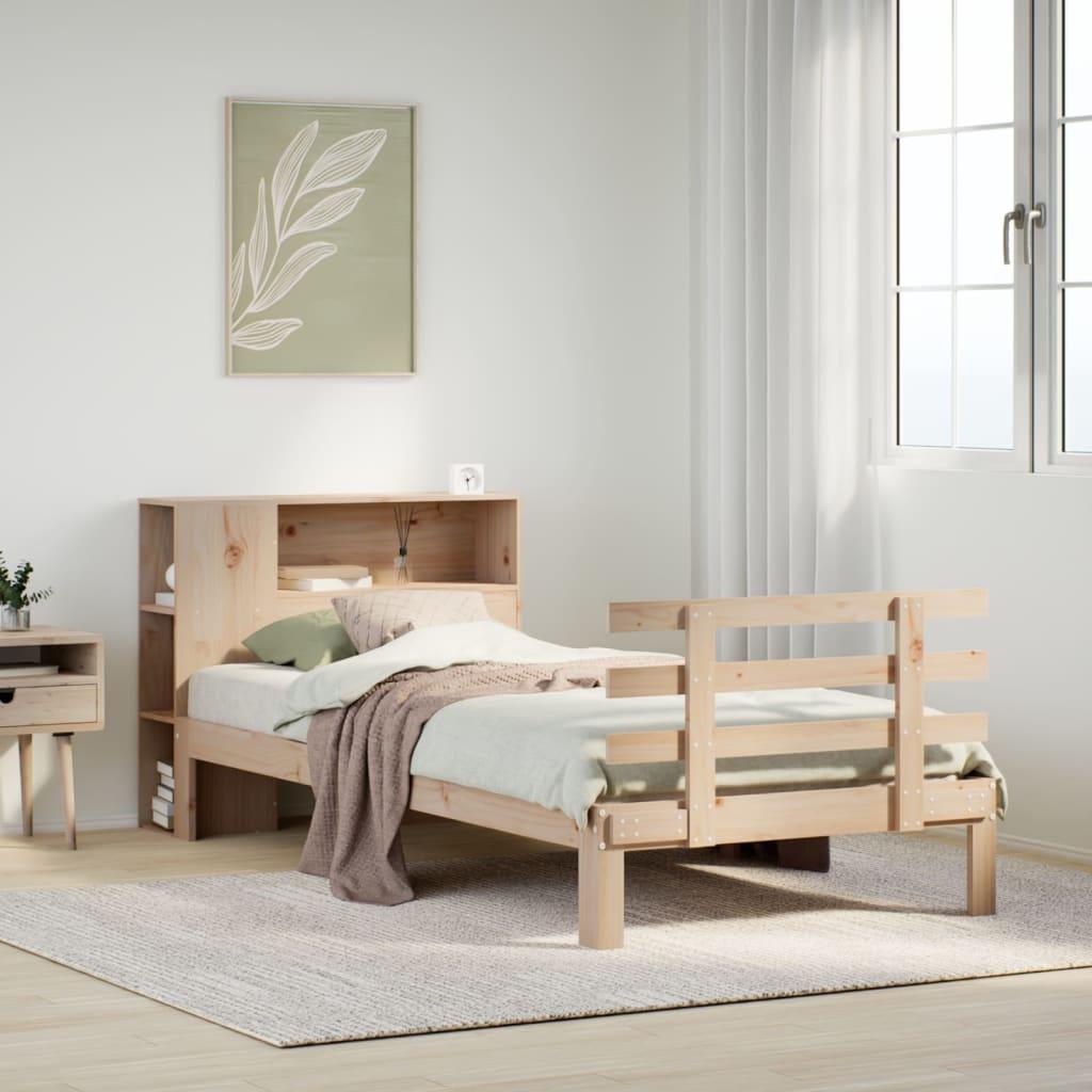Seng med reol uden madras 100x200 cm massivt fyrretræ