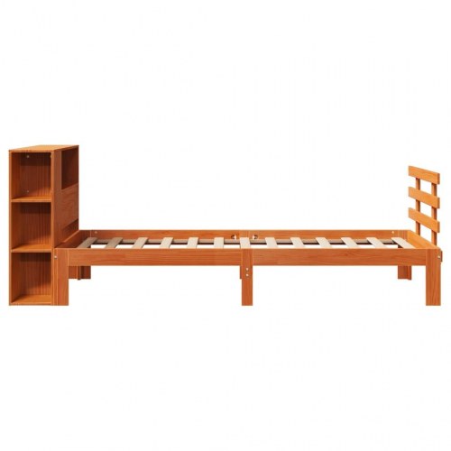 Seng med reol uden madras 75x190 cm massivt fyrretræ gyldenbrun