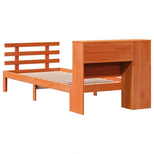 Seng med reol uden madras 75x190 cm massivt fyrretræ gyldenbrun