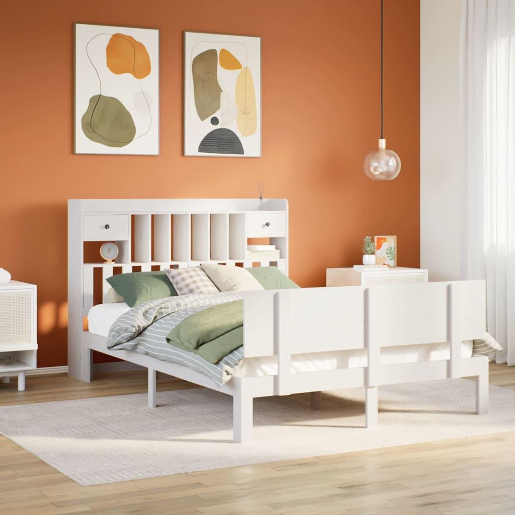 vidaXL seng med reol uden madras 140x190 cm massivt fyrretræ hvid