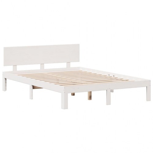 Seng med reol 140x200 cm - massivt fyrretræ, hvid (uden madras)